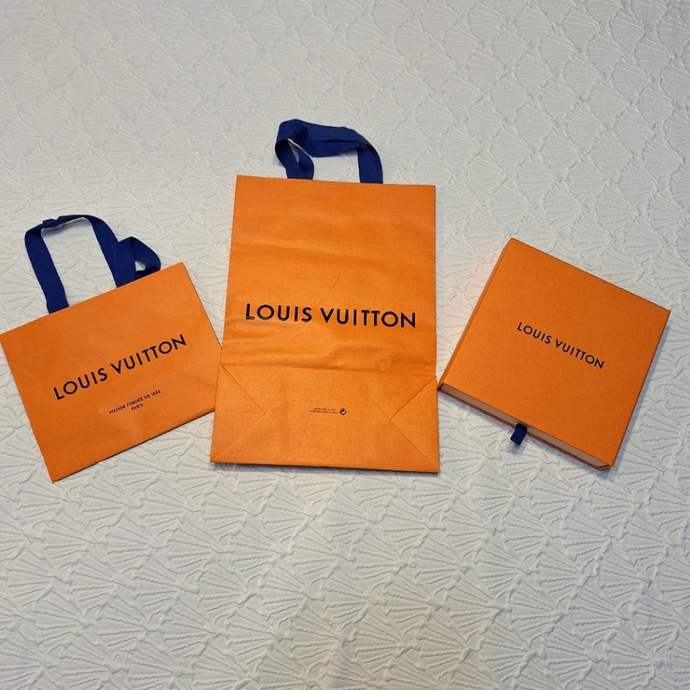 Bundle Of 2 Louis Vuitton Orange Shopping Bags and 1 Box